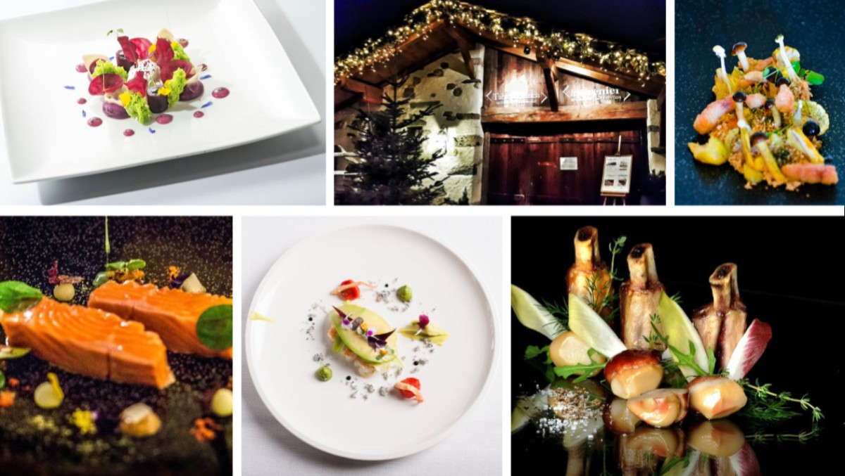 La Table d’Adrien restaurant, fine cuisine in the heart of Verbier with a Michelin star – „Fraîcheur de Betterave au Gorgonzola” | „Anguille, Châtaignes, Champignons” | „Truite sauvage des Fjords“ | „Raviole de Langoustine” | „Agneau rôti”