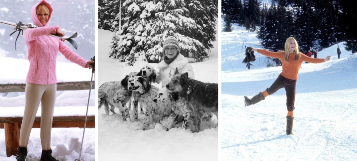 Brigitte Bardot modeling winter fashion in Méribel, French Alps, January 1967 - Brigitte Bardot avec des chiens, Méribel, Janvier 1978 - Brigitte Bardot à Méribel, Janvier 1967