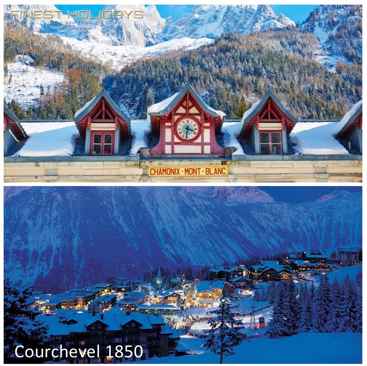 Chamonix at the foot of Mont Blanc, Europe‘s highest mountain (4,807m), hosted the first Winter Olympics in 1924. With a resort height of 1,035m and a top lift at 3,842m, Chamonix is the capital of all-mountain skiing and snowboarding | With many north-facing slopes, the snow in the Courchevel valley is usually some of the best in the whole ski area of the Three Valleys,  which has 600km of pistes and 166 lifts. Courchevel 1850, the highest of 6 separate resort villages – linked by lifts, pistes and a road – is by far the biggest and the prestige place to stay Chamonix at the foot of Mont Blanc, Europe‘s highest mountain (4,807m), hosted the first Winter Olympics in 1924. With a resort height of 1,035m and a top lift at 3,842m, Chamonix is the capital of all-mountain skiing and snowboarding | With many north-facing slopes, the snow in the Courchevel valley is usually some of the best in the whole ski area of the Three Valleys,  which has 600km of pistes and 166 lifts. Courchevel 1850, the highest of 6 separate resort villages – linked by lifts, pistes and a road – is by far the biggest and the prestige place to stay