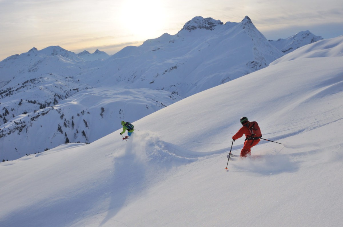 Freeriders in the Arlberg area between Warth and Lech