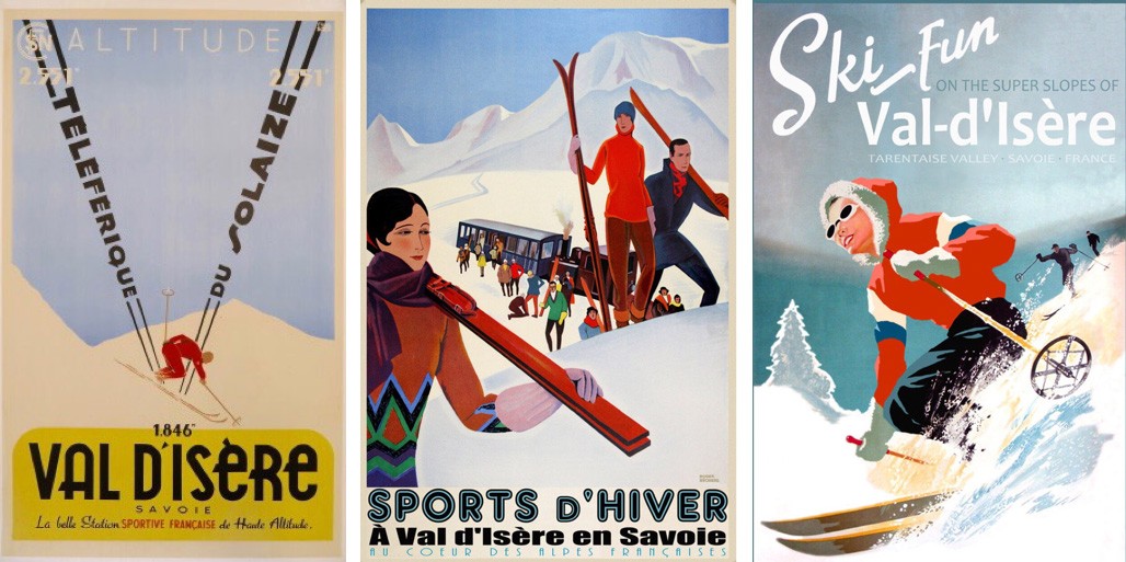 Ski posters promoting ski holidays in Val d‘Isère