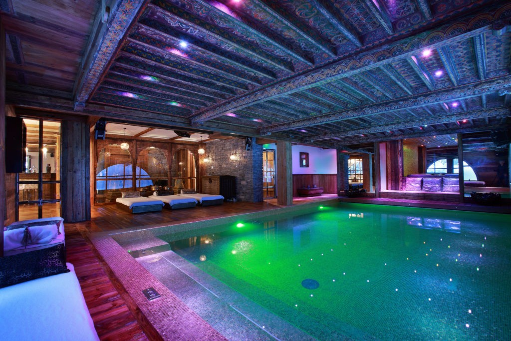 Luxury ski chalet Marco Polo, Val d’Isère – the jet stream swimming pool, designed by Christain Lacroix