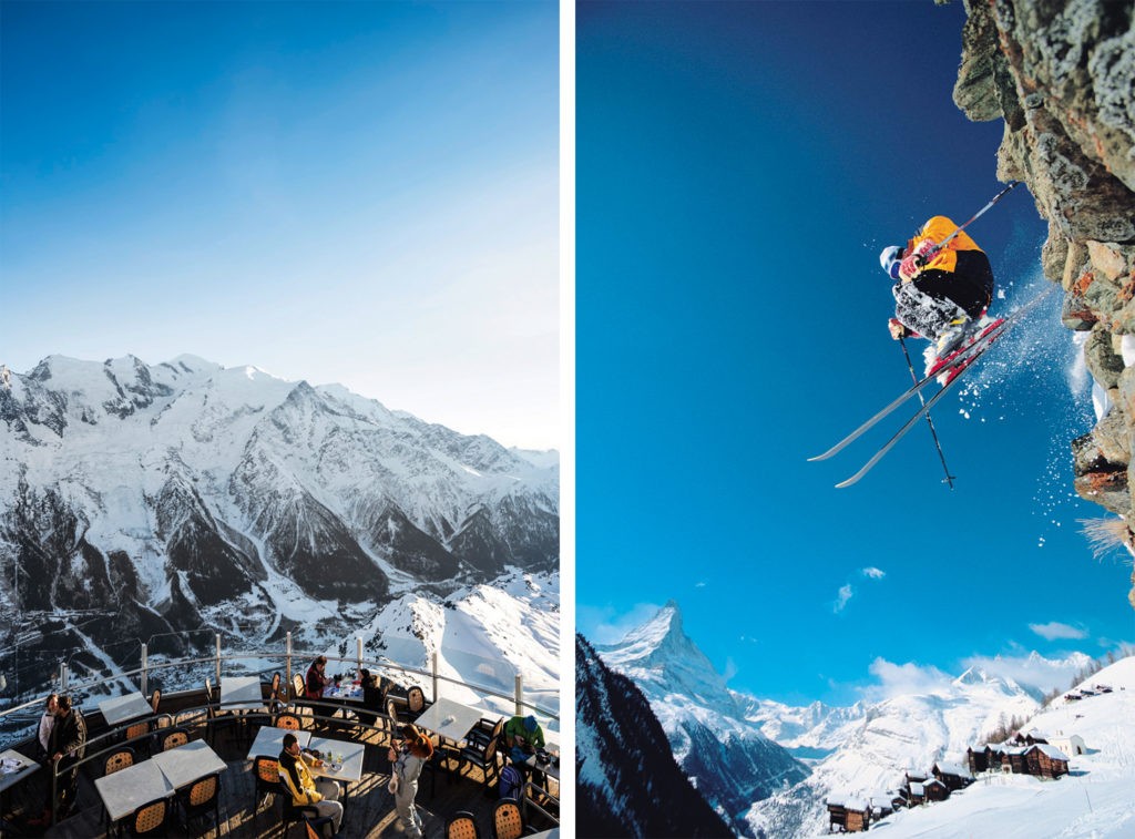 Europe, France, French Alps, Haute-Savoie, Chamonix, Brevant mountain restaurant, Photo © Christian Kober/JAI/Corbis; Skiing, Matterhorn, Switzerland, Photo © Henry Georgi/Corbis