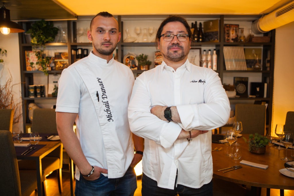 Adrian Quetglas with fellow chef Michail Dunaev in Adrian Quetglas restaurant Adrian Quetglas with fellow chef Michail Dunaev in Adrian Quetglas restaurant