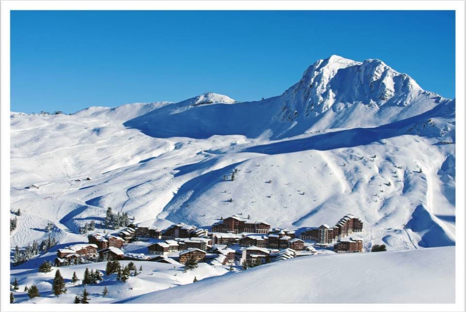 View towards the french skiresort of La Plagne in the Savoy Alps