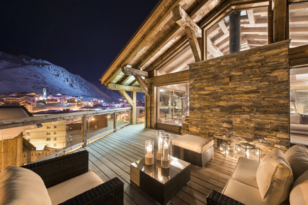 Chalet Opale’s balcony provides stunning views across Tignes Le Lac