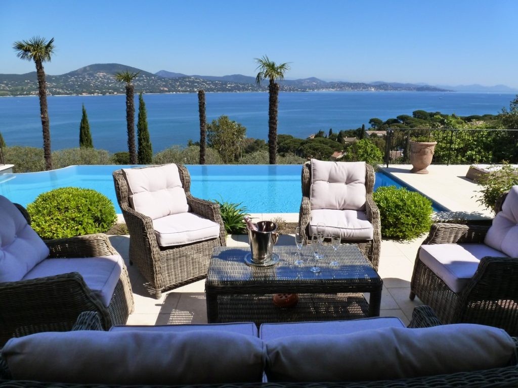 The poolside terrace of Villa Mirande, St. Tropez