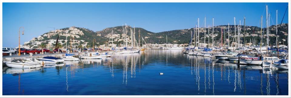 Boats docked at the harbor of Port d’Andratx on the Balearic Island of Mallorca