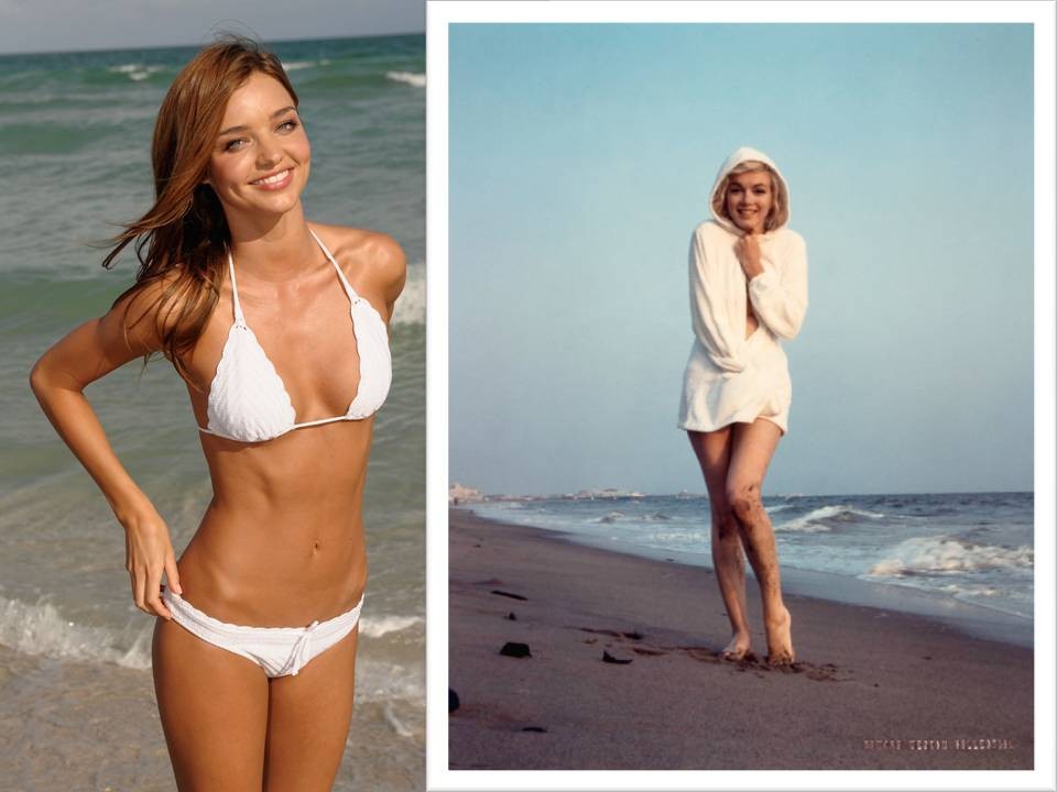 Beach Lovers: Australian supermodel Miranda Kerr and the late Marilyn Monroe