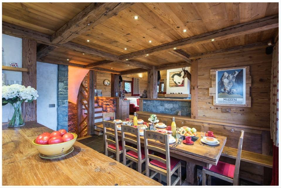 Chalet 3 Flocons in Verbier, Swiss Alps – the dining area. Chalet 3 Flocons is sold on a catered or self-catered basisBrowse our fabulous HALF TERM and February discounts for Verbier, Zermatt and Klosters