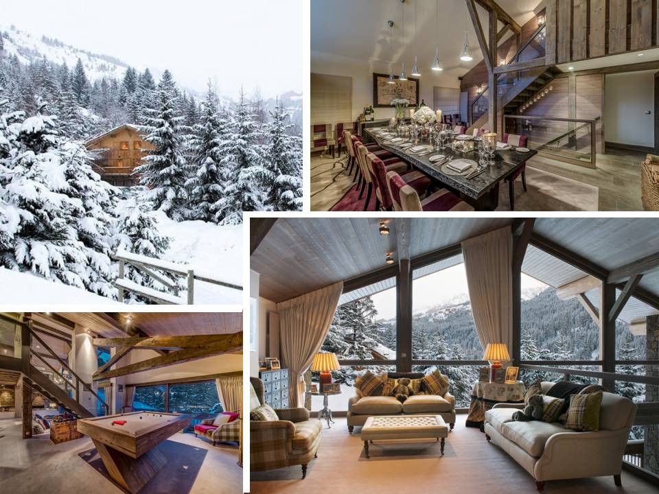 The beautiful Chalet Les Brames, Méribel – Exterior, pool table, dining room and lounge area