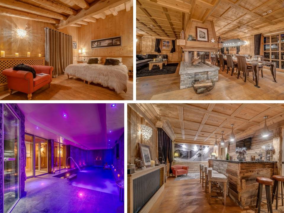 Chalet Solyneou, Val d’Isère (pictured: bedroom, spa, lounge & bar), sleeps 8+4 – availability Dec 19-26, £29,500We are happy to assist at any time to find your perfect luxury Ski Chalet worldwide for winter/ski holidays you’ll never forget!